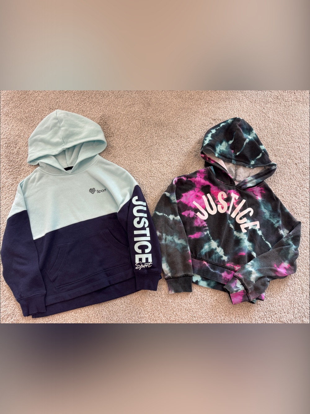 Justice Girls Mint & Navy Colorblock Hoodie + Justice Tie-Dye Pink/Teal Pullover